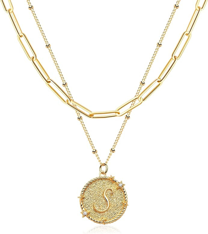 MTMY Dainty Layered Initial Necklaces for Women, 14K Gold Plated Adjustable Paperclip Chain Neckl... | Amazon (US)