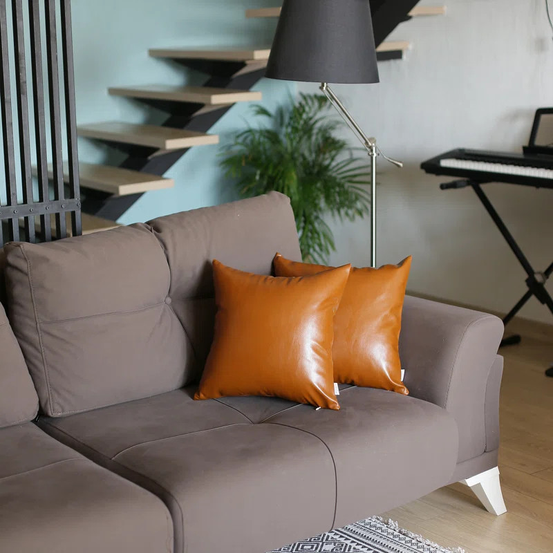 Steiger Decorative Square Faux Leather Pillow Covers (Set of 2) | Wayfair North America