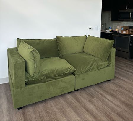 Cloud couch look alike - super comfy and great for a small space! Different options for how many pieces you want!! Such a pretty green color!

#LTKhome