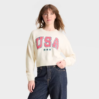 Women's USA Graphic Sweater - Off-White | Target