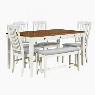 Mid-Century 6-Piece Dining Set With Storage Drawer, Upholstered Seating, And Solid Wood Construction For Modern Kitchens. | Wayfair North America