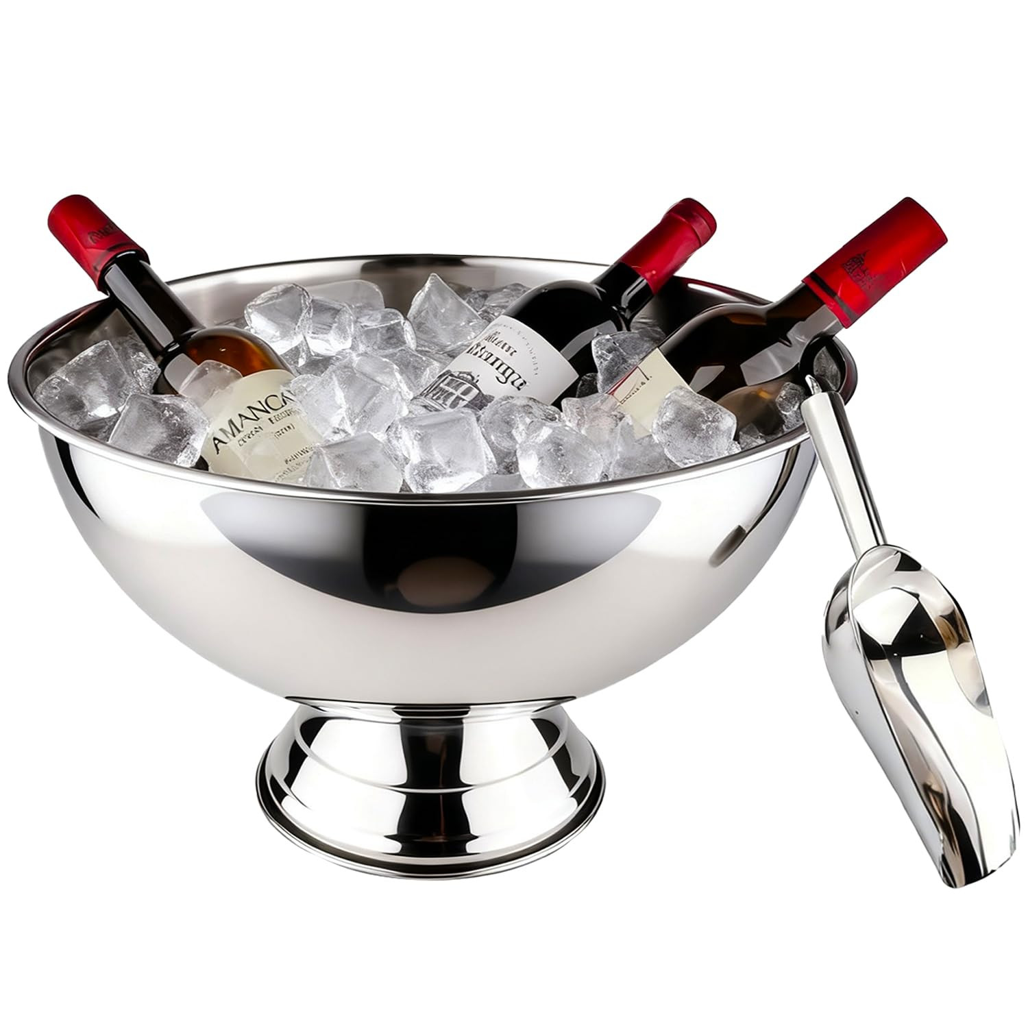 Large Ice Bucket 13L Stainless Steel Champagne Bowl Ice Bucket with Ice Scoop Semicircle Drink Tu... | Amazon (US)