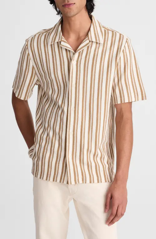 Madewell Seaport Terry Camp Shirt in Stripe Maple Seed at Nordstrom, Size Medium | Nordstrom
