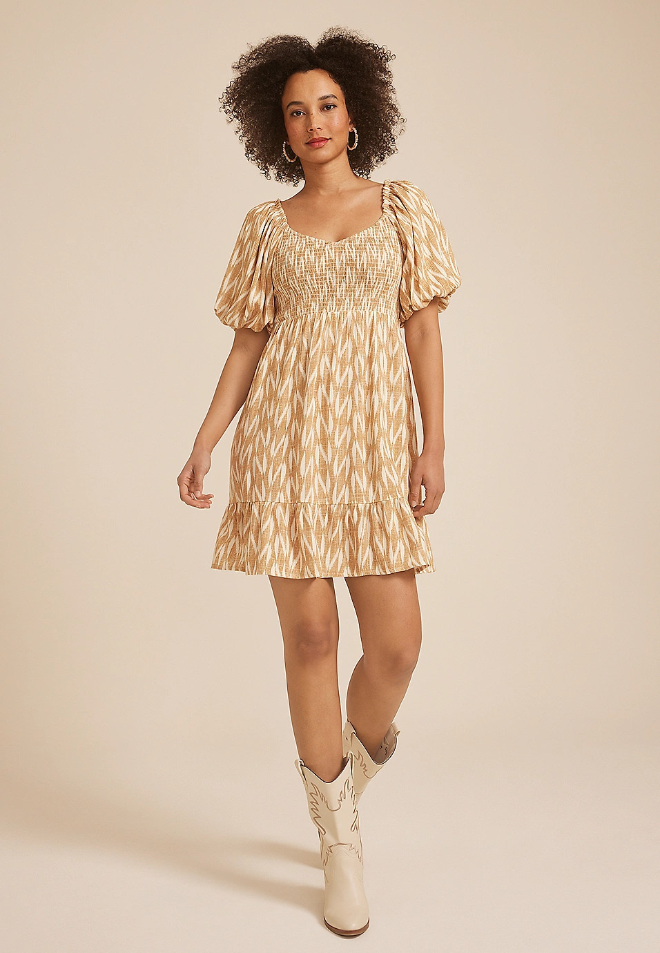 Smocked Bubble Sleeve Skater Dress | Maurices