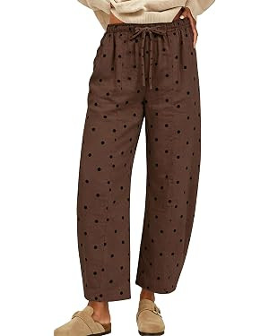 CHARTOU Polka Dot Wide Leg Barrel Pants for Women Baggy Palazzo Pant Drawstring High Waist Cotton... | Amazon (US)