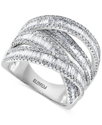 EFFY® Diamond Baguette Crossover Statement Ring (1-5/8 ct. t.w.) in 14k White Gold | Macy's
