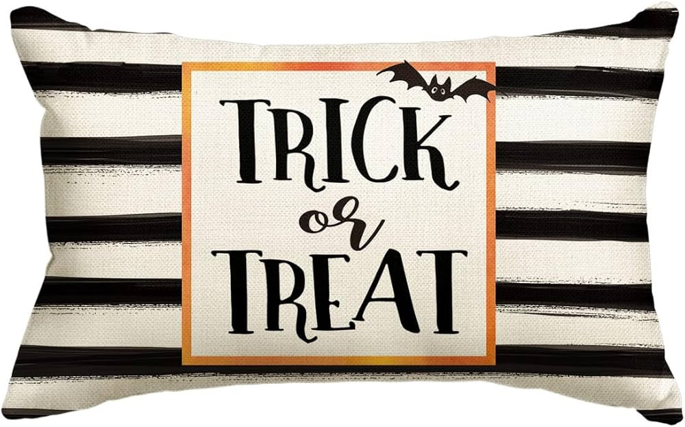 AVOIN Halloween Watercolor Stripes Trick or Treat Throw Pillow Cover, 12 x 20 Inch Bat Cushion Ca... | Amazon (US)