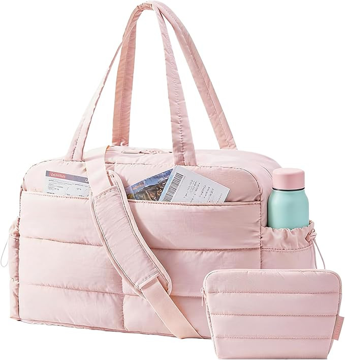 BAGSMART Gym Bag for Women, Lightweight Puffer Duffle Bag 2-PC Travel Bag, 31L Weekender Overnigh... | Amazon (US)