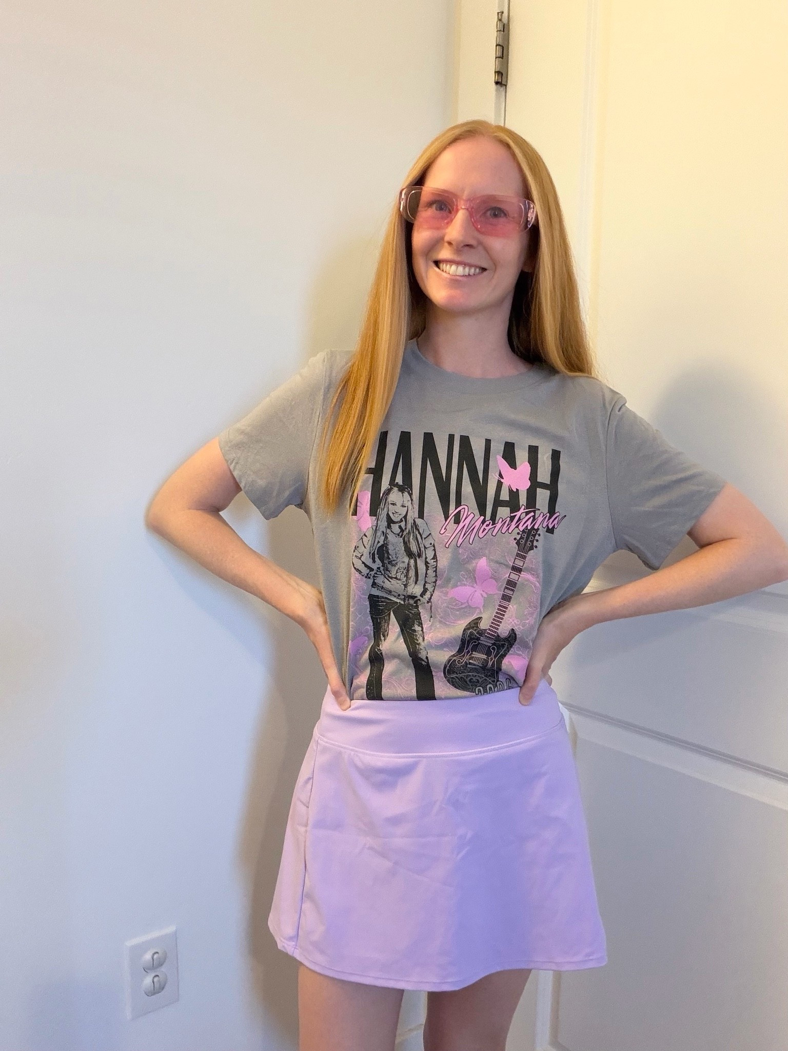 Hannah Montana outfit with a graphic tee, purple skirt, and pink sunglasses!

#LTKootd #LTKgrwm #LTKSeasonal