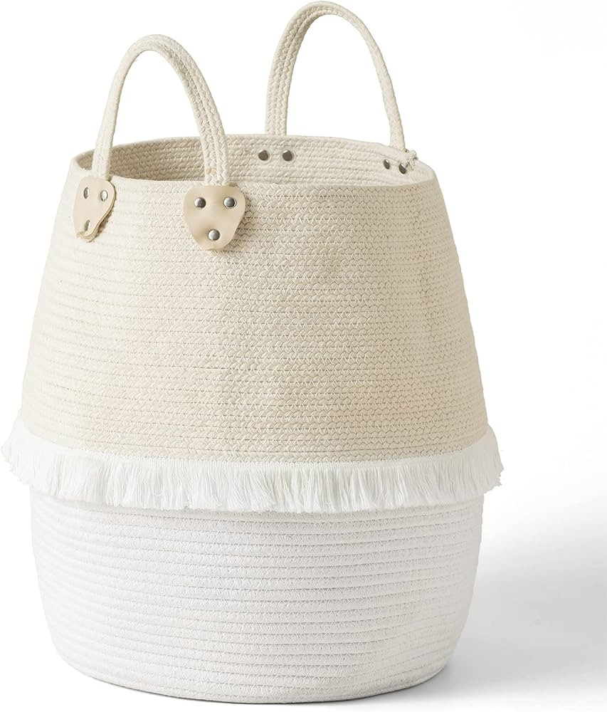 Rope Basket Woven Storage Basket - Laundry Basket Large 16 x 15 x 12 Inches Cotton Blanket Organi... | Amazon (US)
