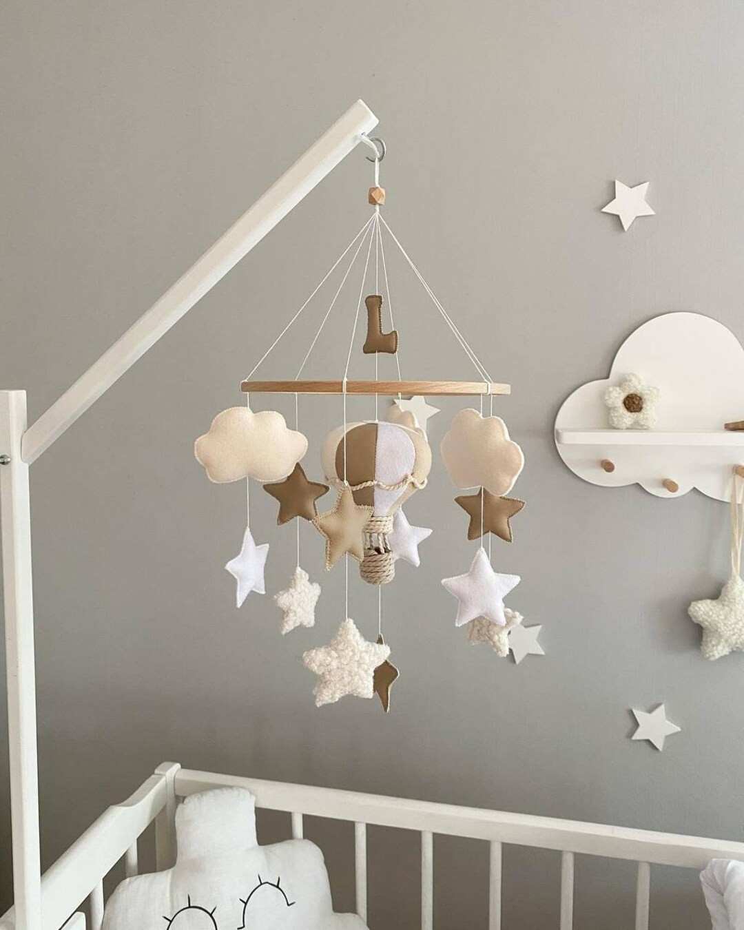 Hot Air Balloon, Crib Baby Mobile, Baby White Mobile, Felt Mobiles, Neutral Baby, Nursery Mobile,... | Etsy (US)