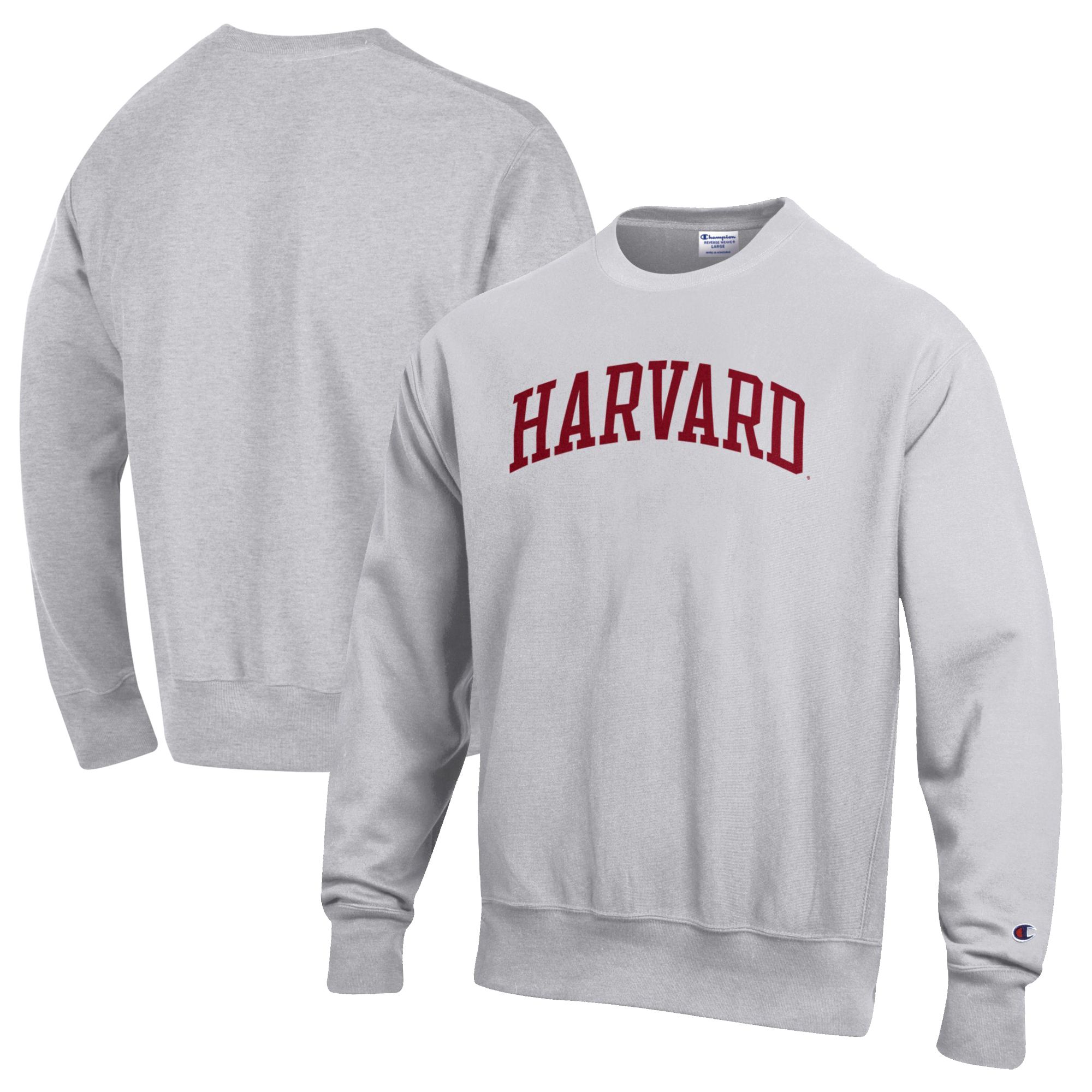 Men's Champion Heathered Gray Harvard Crimson Reverse Weave Fleece Crewneck Sweatshirt | Fanatics