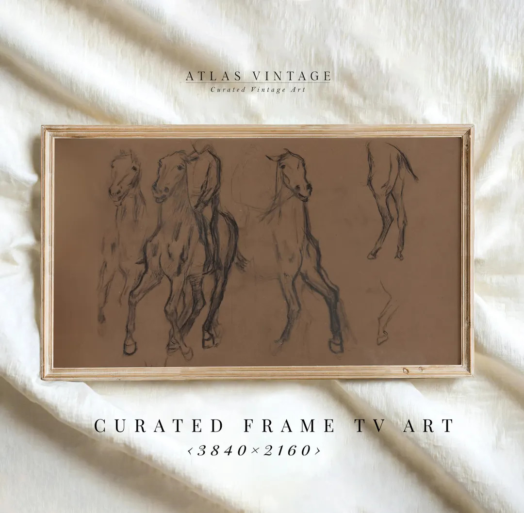 Vintage Horse Sketch Frame Tv Art, Minimalist Line Drawing Samsung Frame Tv, Neutral Screensaver,... | Etsy (US)