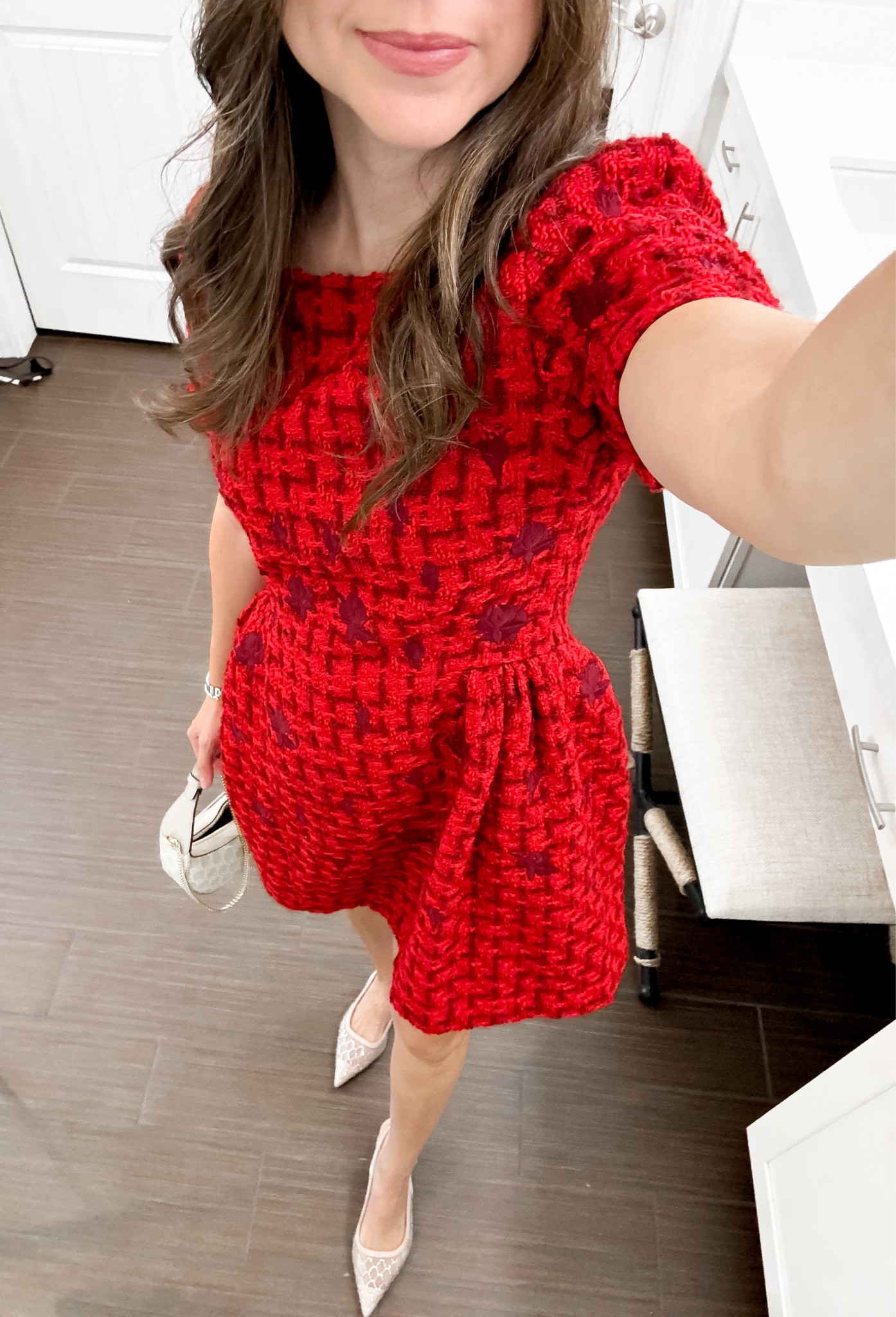 The prettiest holiday dress wearing xs! It’s. A bit of a splurge but it’s so pretty for Christmas and Valentine’s Day 