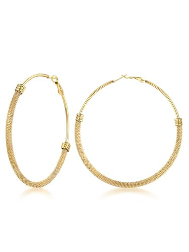 FOCALOOK 80mm Big Gold Hoop Earrings, 14K Gold Plated Lightweight Thin Hoops for Women | Amazon (US)