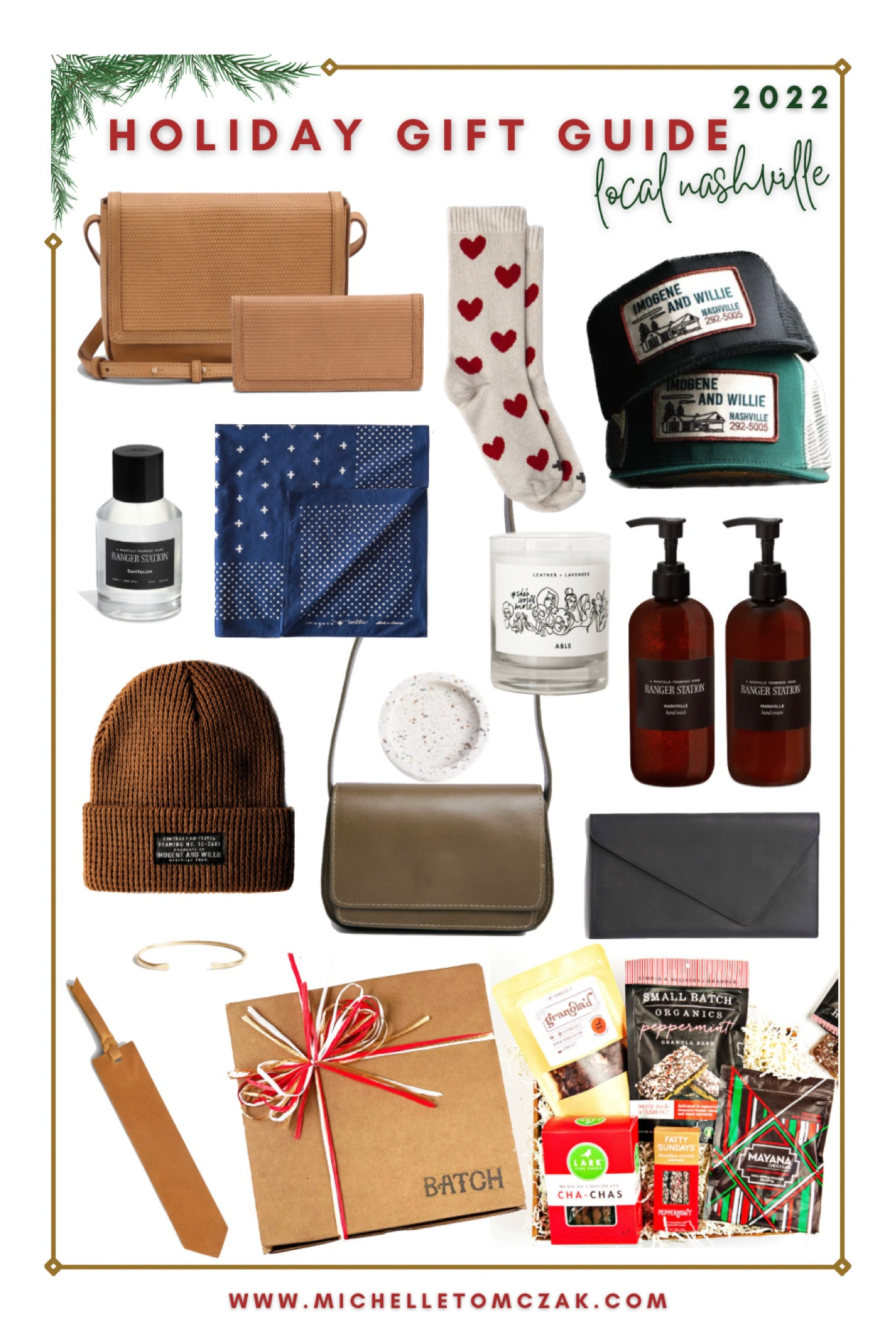 Holiday Gift Guide 2022: Local Nashville // code: MICHELLE_TOMCZAK30 for 30% off of Nisolo // code: MICHELLETHOLIDAY40 for 40% off at ABLE // socks, hats, and bandana are all from imogene + willie // batch - local Nashville products that be sent out directly as gifts

#LTKCyberweek #LTKHoliday #LTKGiftGuide