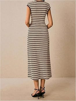 SOLY HUX Women's Striped Dress Crewneck Cap Sleeve Bodycon Knit Summer Midi Dresses | Amazon (US)
