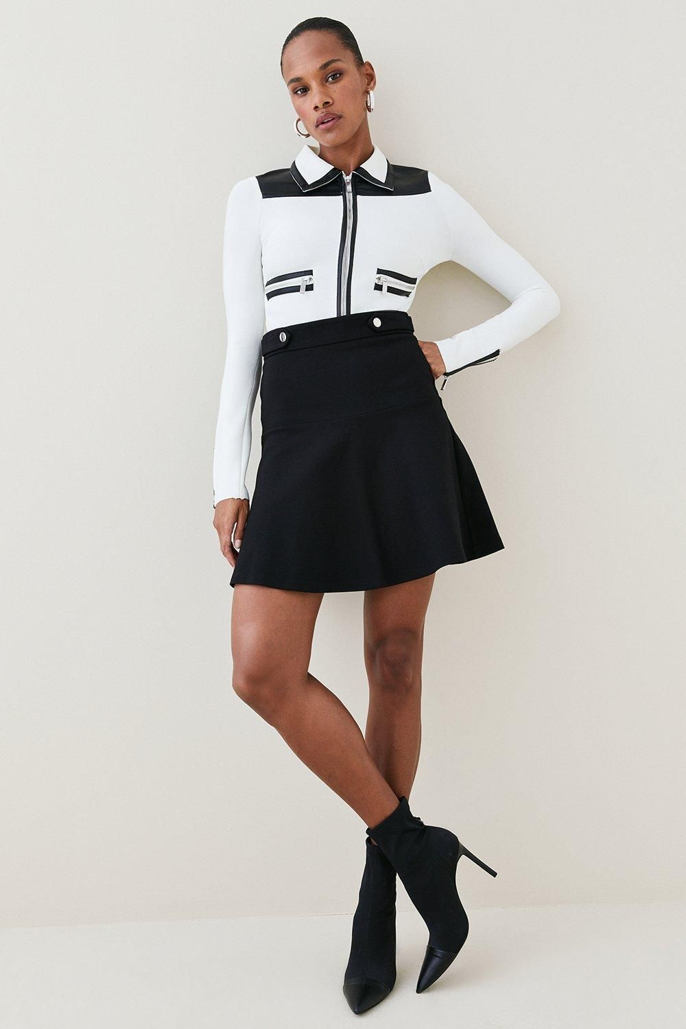 Rivet Detail Ponte Mini Skirt | Karen Millen UK & IE