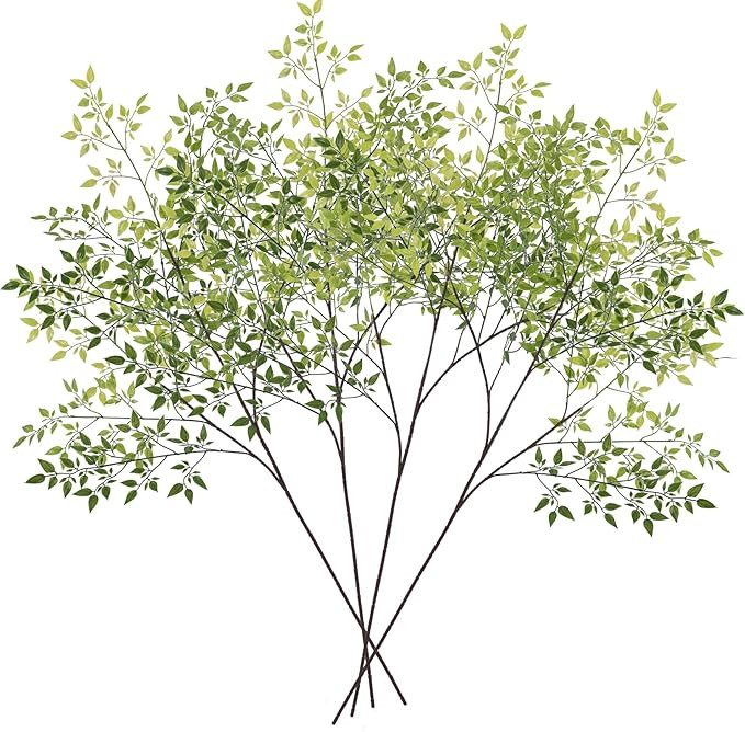 4 Pcs Artificial Nandina Branches, 43.3 inches Long Stem Green Faux Plants Plastic Greens for Vas... | Amazon (US)