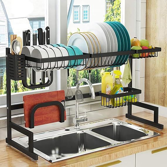 Over Sink(24"-40") Dish Drying Rack, Adjustable Cutlery Holders Drainer Shelf for Kitchen Supplie... | Amazon (US)