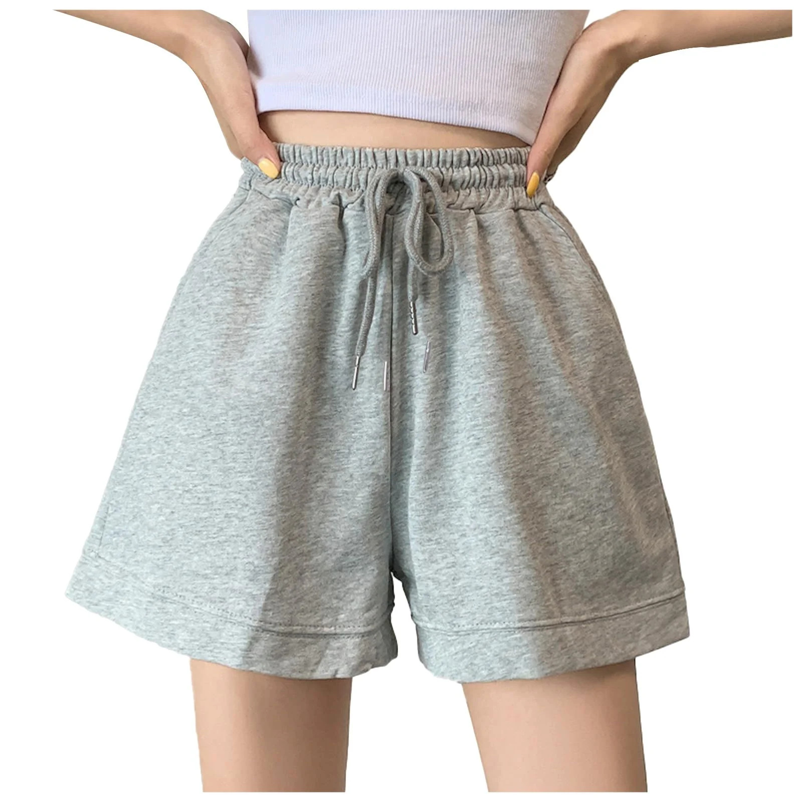 Fshinging Plus Size Women Shorts Summer Waist Tie Pants Bottoms Solid Color Elastic Waist Shorts | Walmart (US)