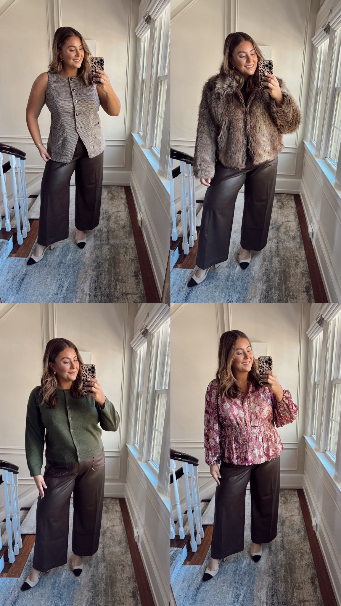 Wearing size 2X in tops, 1X in faux fur jacket, 20 in pants (I recommend sizing up in pants!) use CARALYN30 at Anthro through 11/23. 

#LTKPlusSize #LTKHoliday #LTKSaleAlert