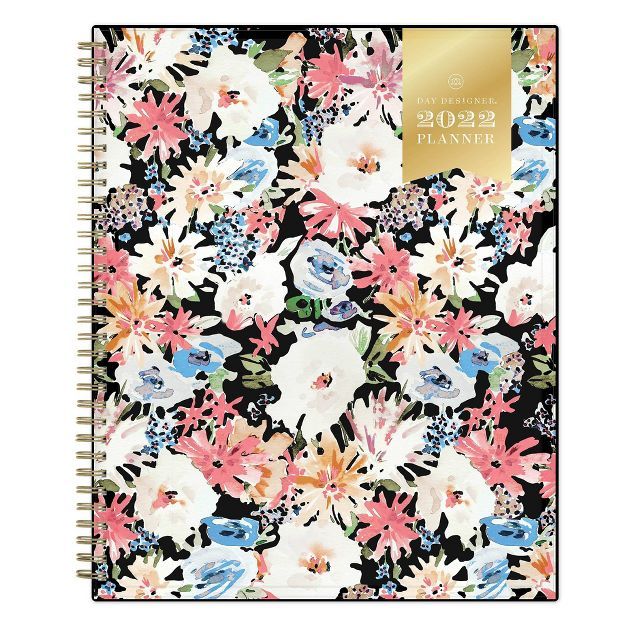 2022 Planner 8.5" x 11" Weekly/Monthly Clear Pocket Cover Wirebound Festive Floral Black - Day De... | Target
