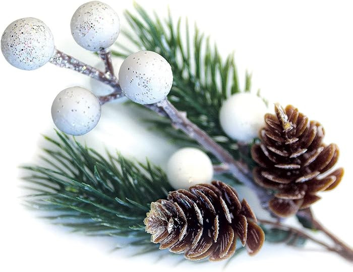 OLYPHAN White Christmas Berries/Berry Stems w. Pine Branches & Artificial Pine Cones/White Holly ... | Amazon (US)