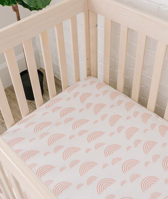 CLOSEOUT White & Rust Rainbow Bamboo Muslin Fitted Crib - Etsy | Etsy (US)