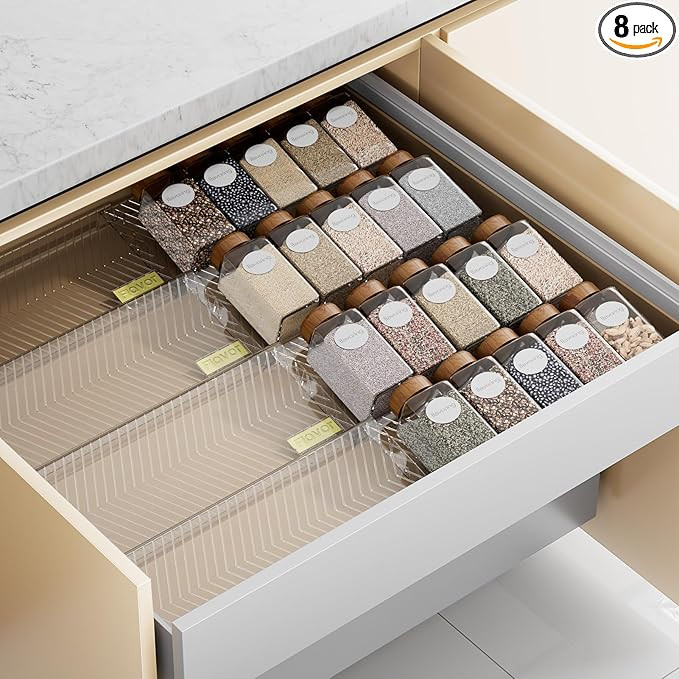 Spice Drawer Organizer, 8 Pack Clear Seasoning Organizer Rack, Expandable From 11" to 22" Wide Ki... | Amazon (US)