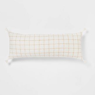 Oblong Oversized Texture Pick Stitch Plaid Decorative Throw Pillow Cream - Threshold™ | Target