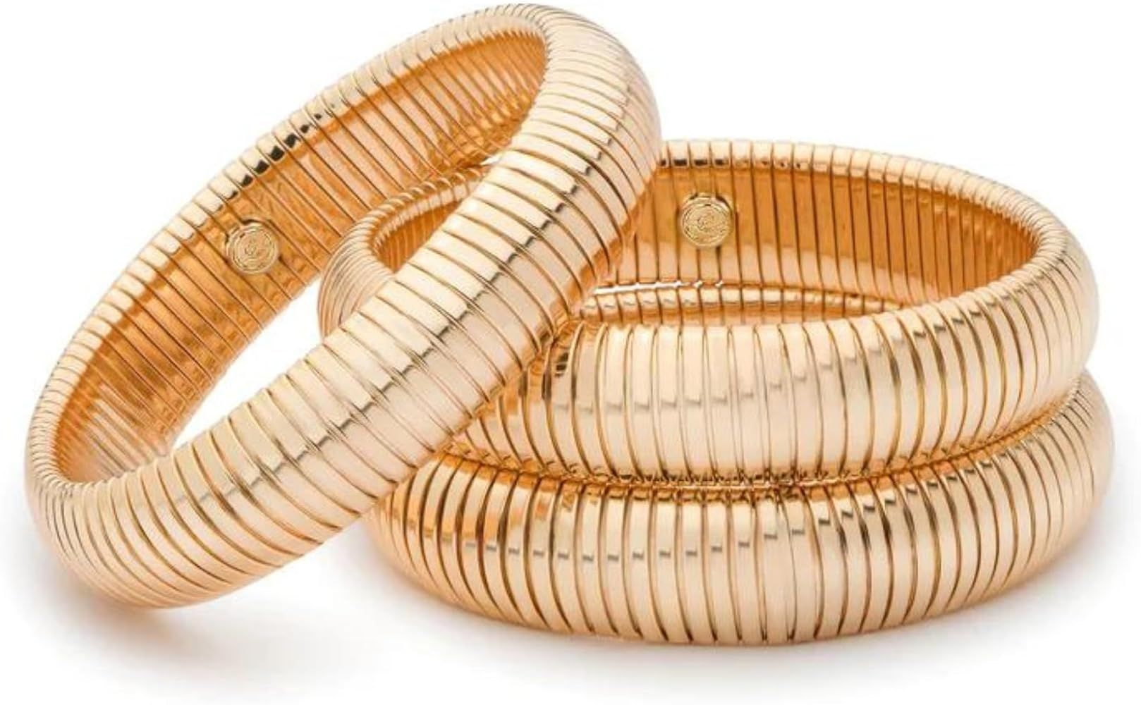 Ettika Gold Bangles For Women. Chunky Gold Bracelets, Set of Womens Bracelets. 3Pcs Flex Snake Ch... | Amazon (US)