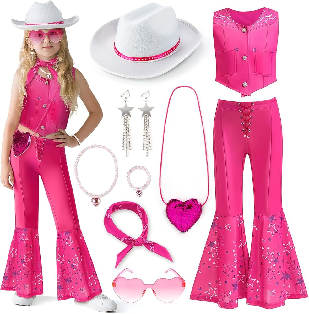 Cowgirl Costume Girls Kids Disco Western Rodeo Dress Up Outfits for Halloween Birthday Cosplay Pa... | Amazon (US)