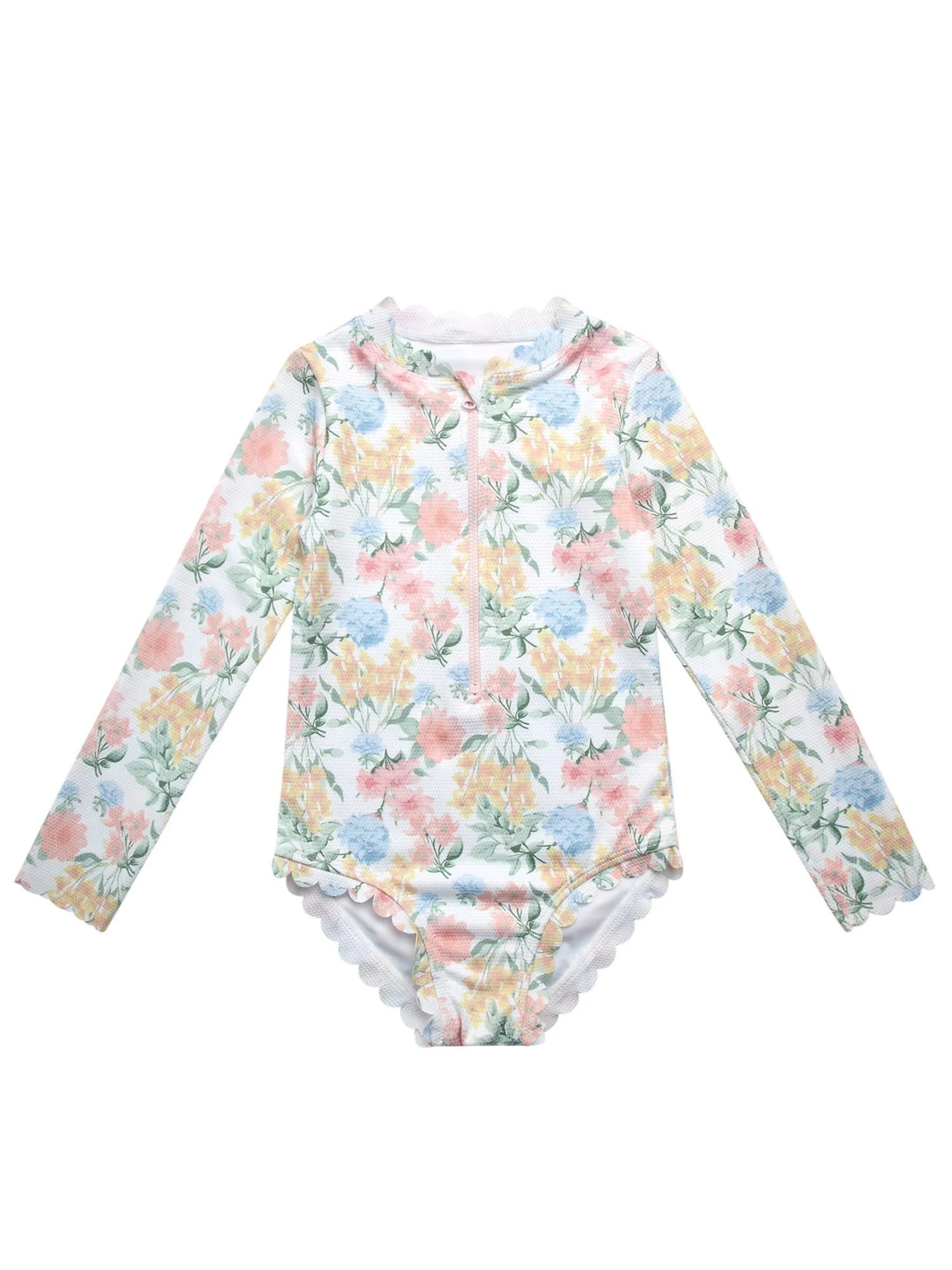 Jessica Simpson Baby and Toddler Girls' Long Sleeve Rashguard Swimsuit with Scallop edge, Size 12... | Walmart (US)