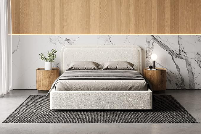 Chloe Upholstered Platform Bed | Box Spring Not Required | (White Boucle, Queen Bed Frame)… | Amazon (US)