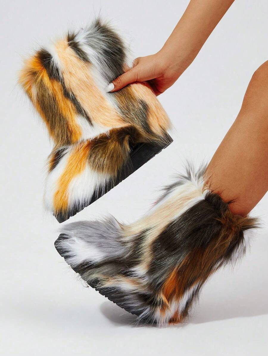 Fashionable Mid-calf Snow Boots With Colorful Patterns, Comfortable And Warm | SHEIN