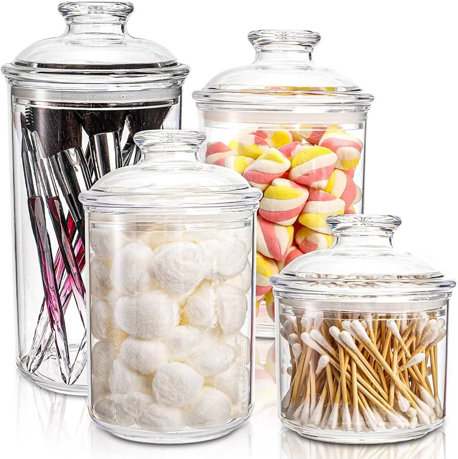 DEAYOU 4 Pack Clear Plastic Apothecary Jars, Plastic Storage Jar Canister with Airtight Lid, Cott... | Amazon (US)