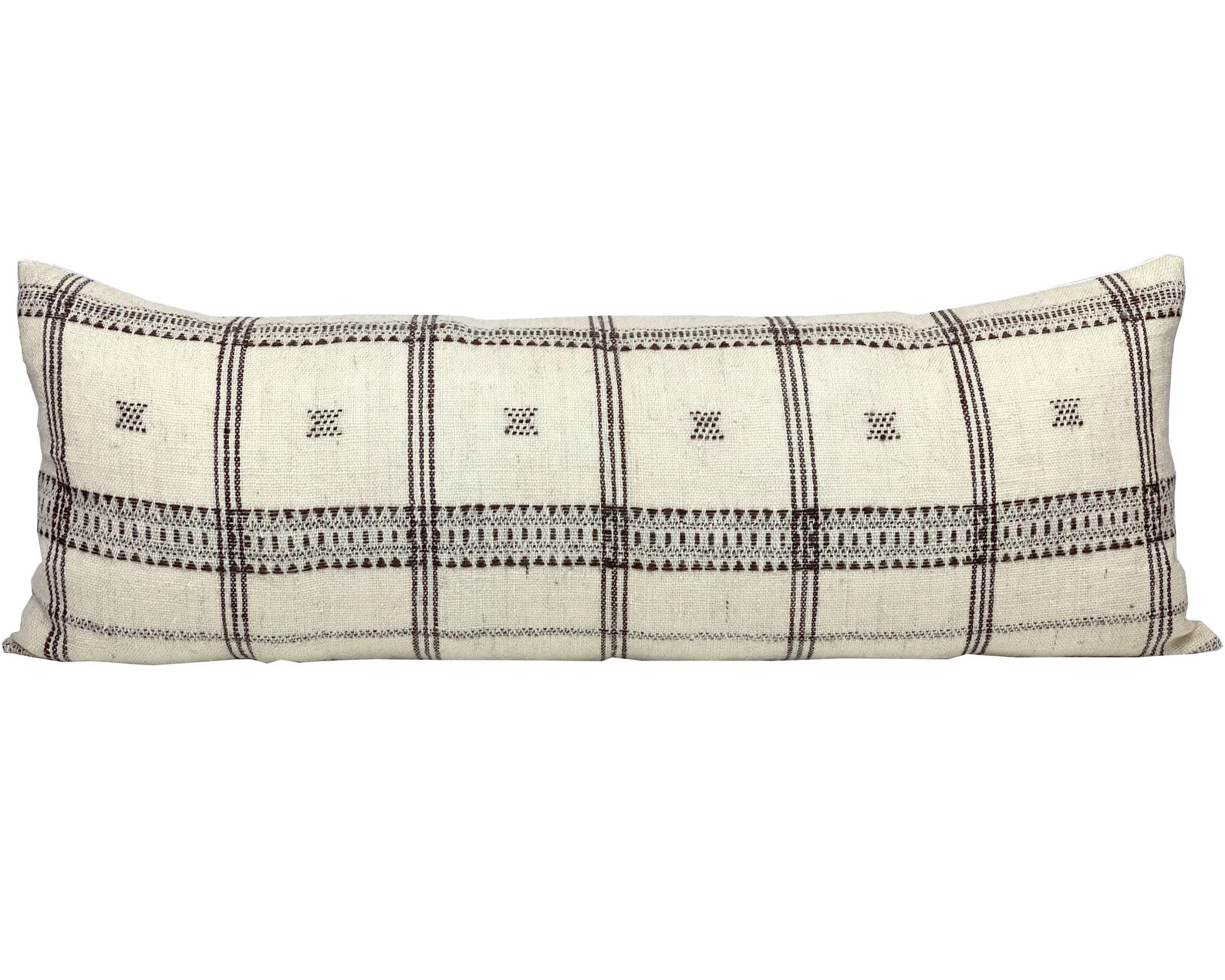 LARK | Long Lumbar Cream and Brown Vintage Wool Pillow Cover, Bhujodi Wool, Lumbar Pillow, Wool P... | Etsy (US)