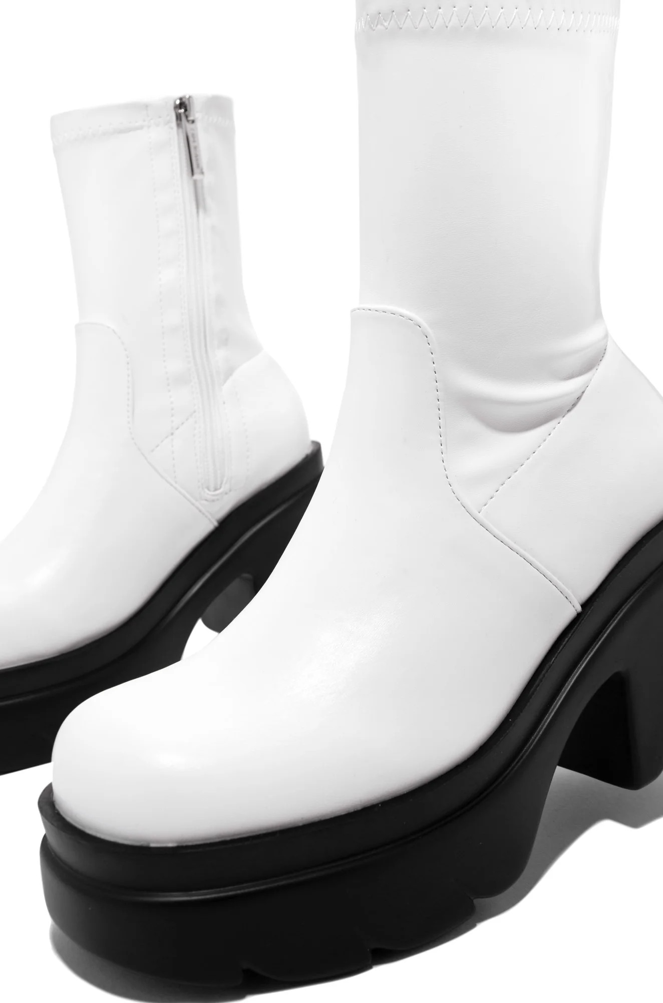 Miss Lola | White Color Block Ankle Boots | MISS LOLA