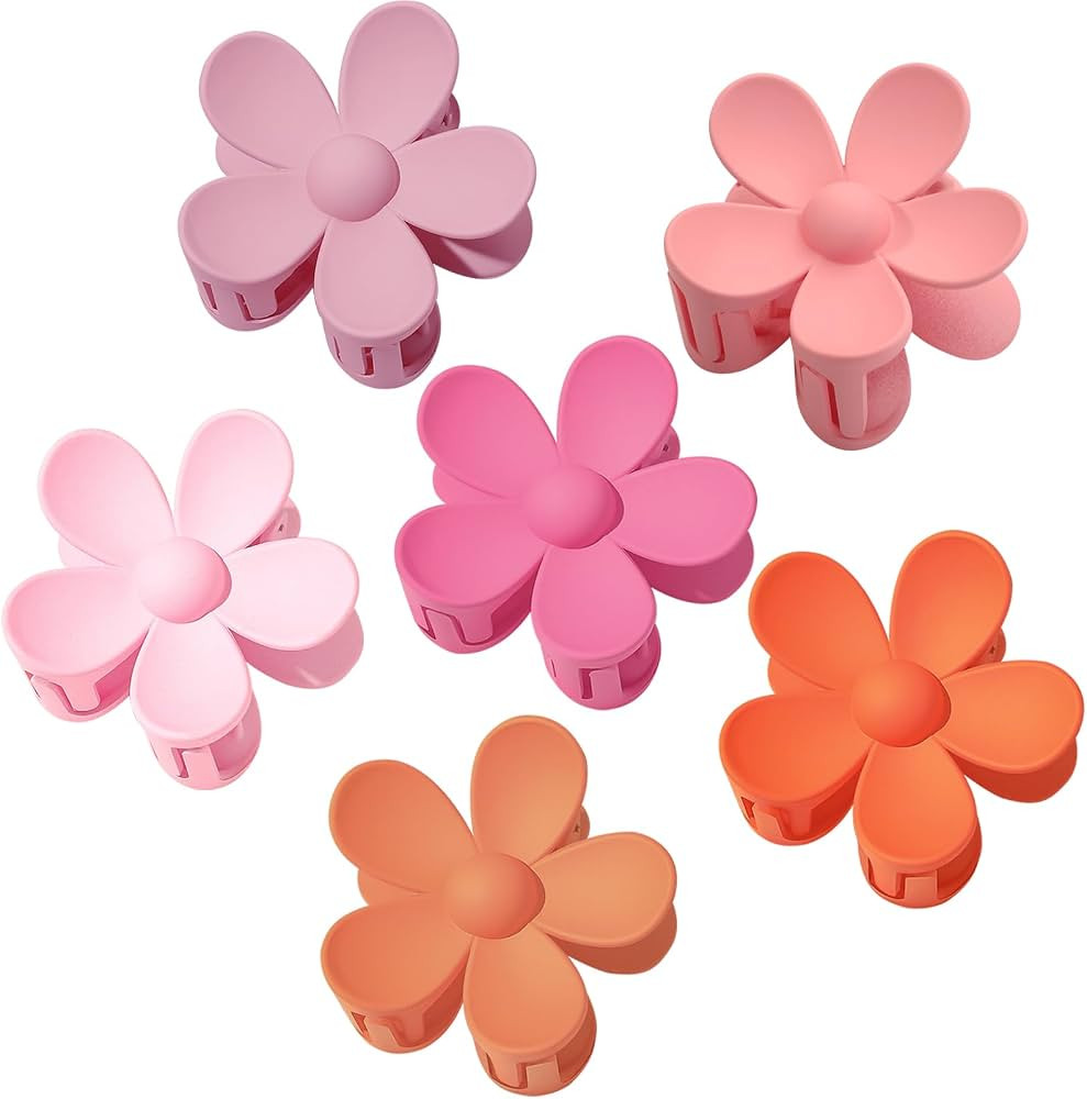 Flower Hair Clips for Women - 6 Colors Summer Matte Daisy Hair Claws, Large Hairpins for Thick Ha... | Amazon (US)