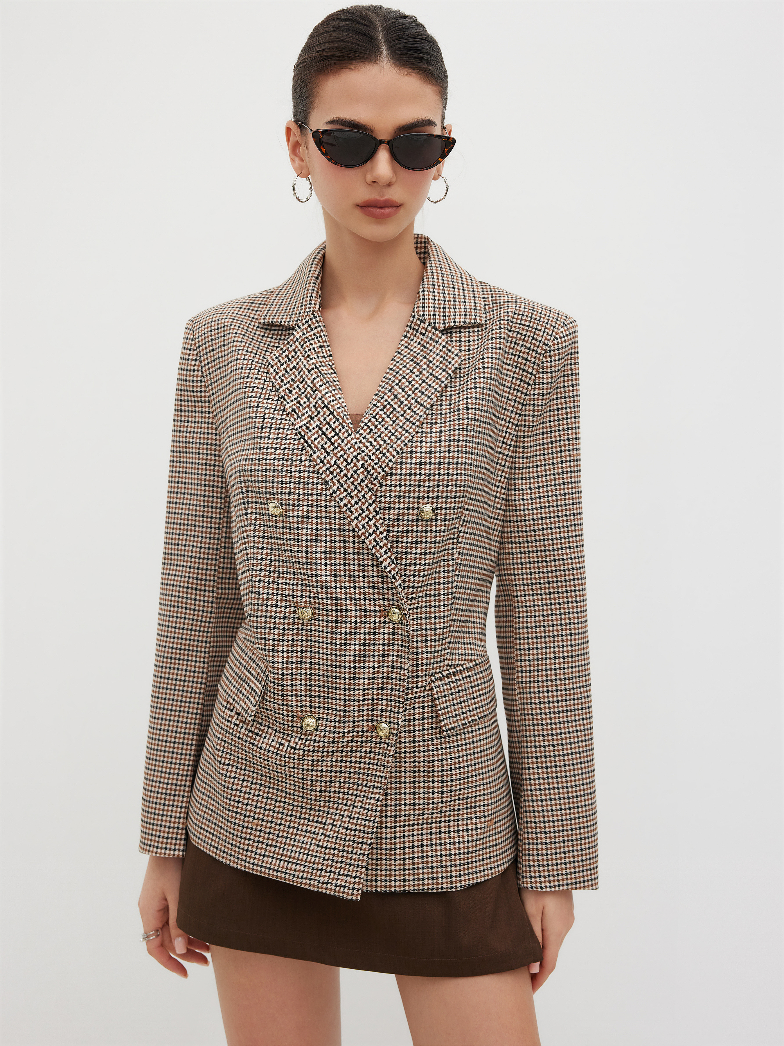 Woven Notched Collar Check Blazer For Daily Casual Work | Cider