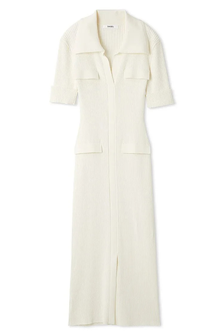 Collared Ribbed Midi Knit Dress | Snidel