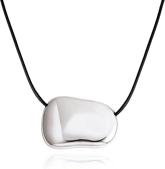 Dr's gift Silver Plated Pebble Pendant Necklace for Women,Chunky Silver Bean Necklace,Large Charm... | Amazon (US)