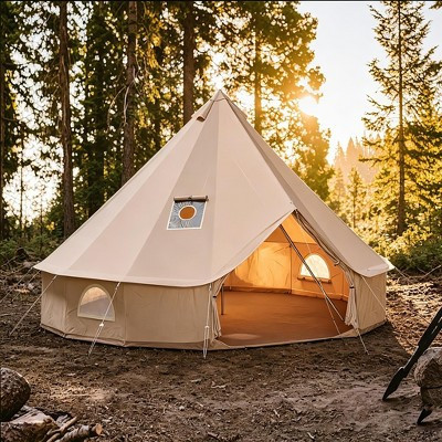 16.4 FT Canvas Bell Tent, Camping Tent with Stove Jack, PVC Detachable Ground, Mesh Window, 4 Season Use, Yurt Hot Tents for Glamping, Family, Party | Target