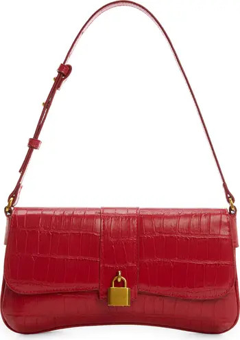 MANGO Padlock Croc Embossed Top Handle Shoulder Bag | Nordstrom | Nordstrom