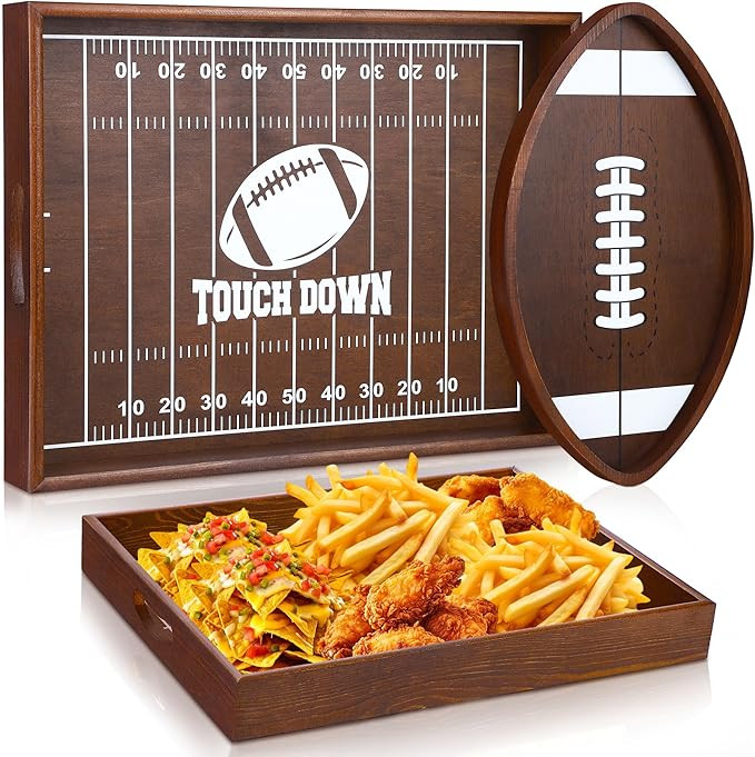 Aodaer 2 Pieces Football Serving Tray Wooden Plates Wood Football Shaped Oval Platter Football Fi... | Amazon (US)