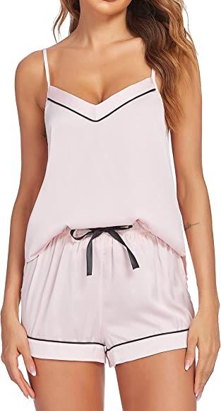 Ekouaer Satin Pajamas Women's Soft Sleepwear Sexy Lingerie Silk Cami Shorts Set Nightwear S-XXL | Amazon (US)