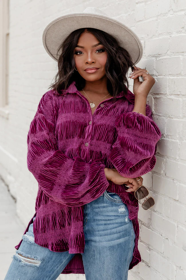 My Favorite Song Purple Velvet Button Front Shirt | Pink Lily