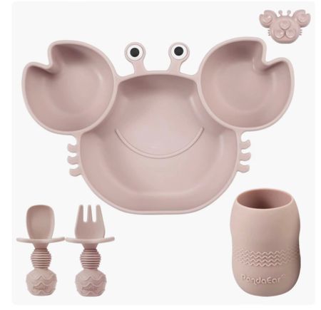The cutest silicone crab 🦀 dining set in pink, blue or green fur under $9! Just ordered this pink one for Isabella as she loves solid foods!! #blw #babyfood #toddlerfood #babyproducts 

#LTKbaby #LTKfamily #LTKkids