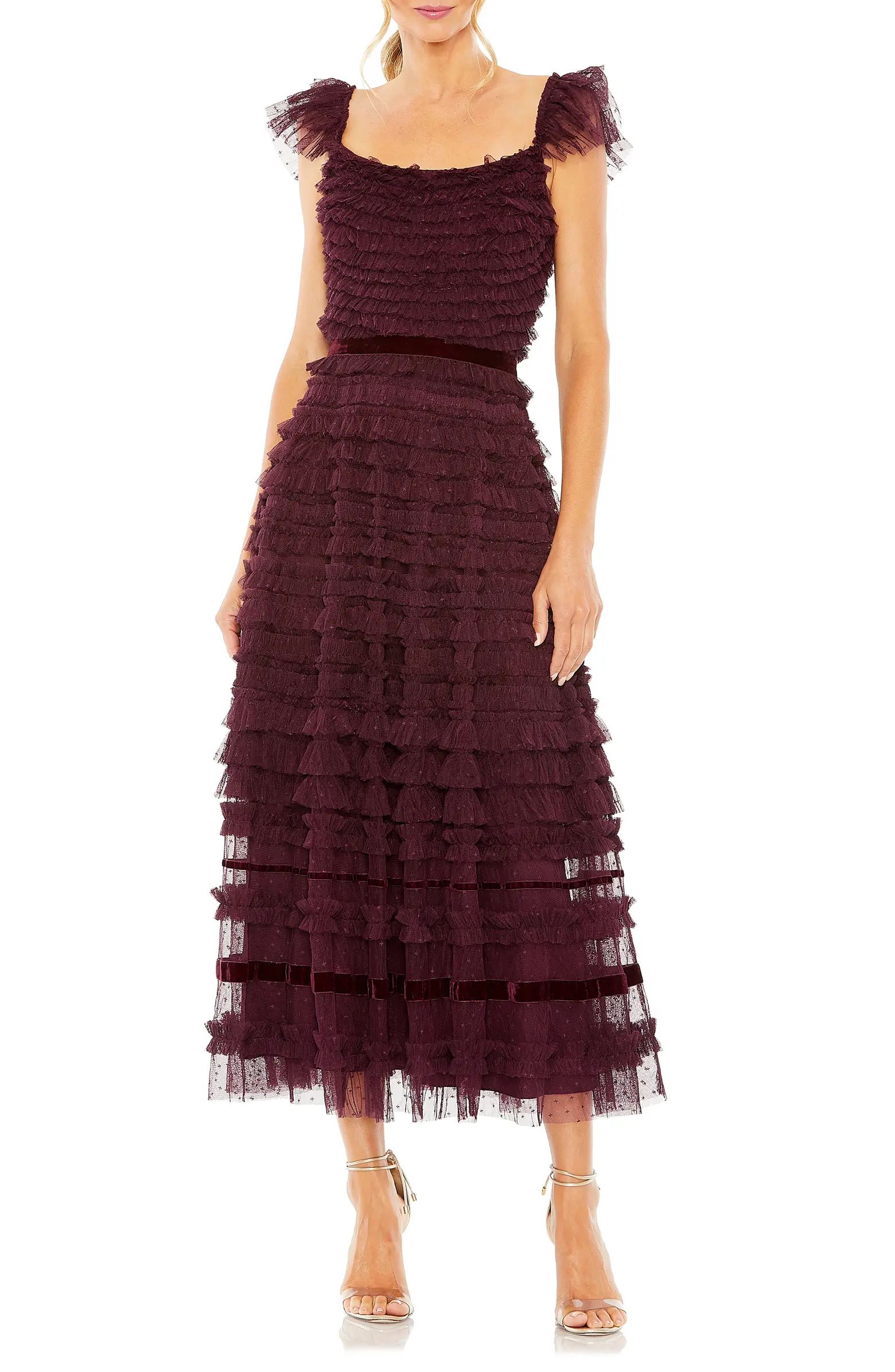 Tiered Ruffle Tulle Cocktail Midi Dress | Nordstrom